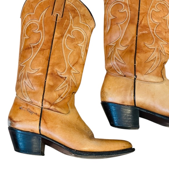 Vintage 80s Kenny Rogers Tan Leather Cowboy Boots - Picture 8 of 15